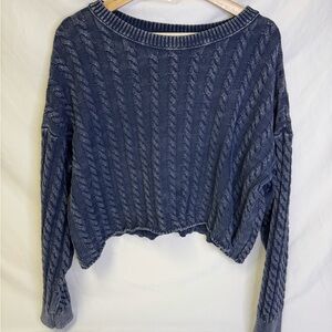 Lucky Brand Navy Knit Cropped Sweater